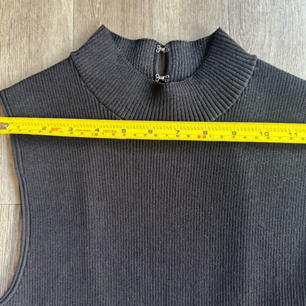 Theory Black Ribbed Knit Stretch Sleeveless Fit & Flare Dress Small Cutout Metal - Picture 13 of 16